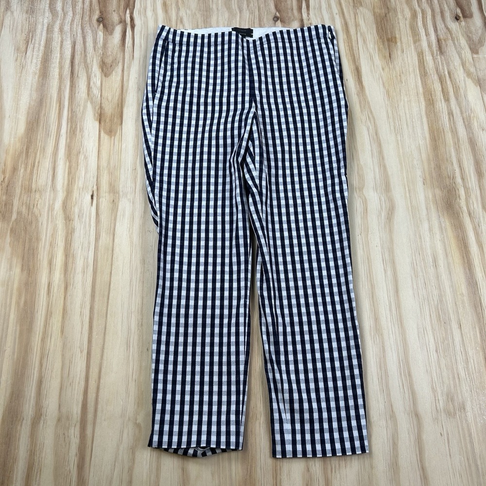J.Crew Martie Womens 8 Blue White Gingham Crop Pants Preppy Cotton 25 Inseam